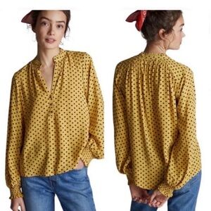 Anthropologie Yellow Polka Dot Blouse